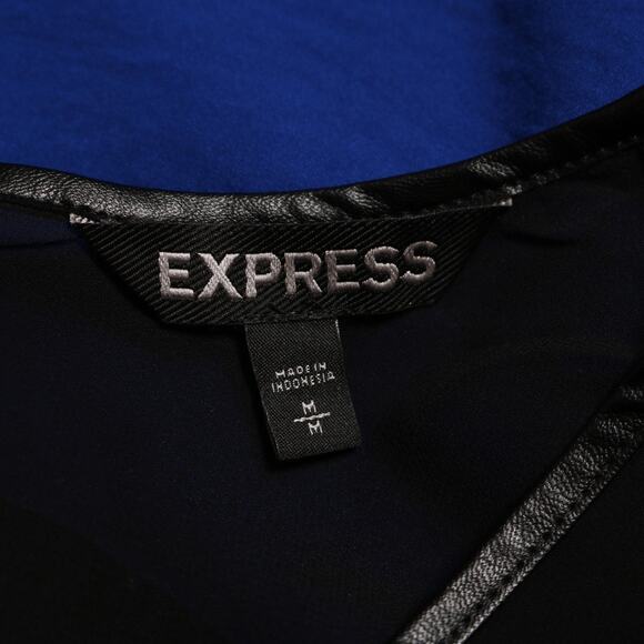 Express Cobalt Blue Chiffon Tank Top Mesh Back Zip Sleeveless Blouse Size M - Picture 6 of 9